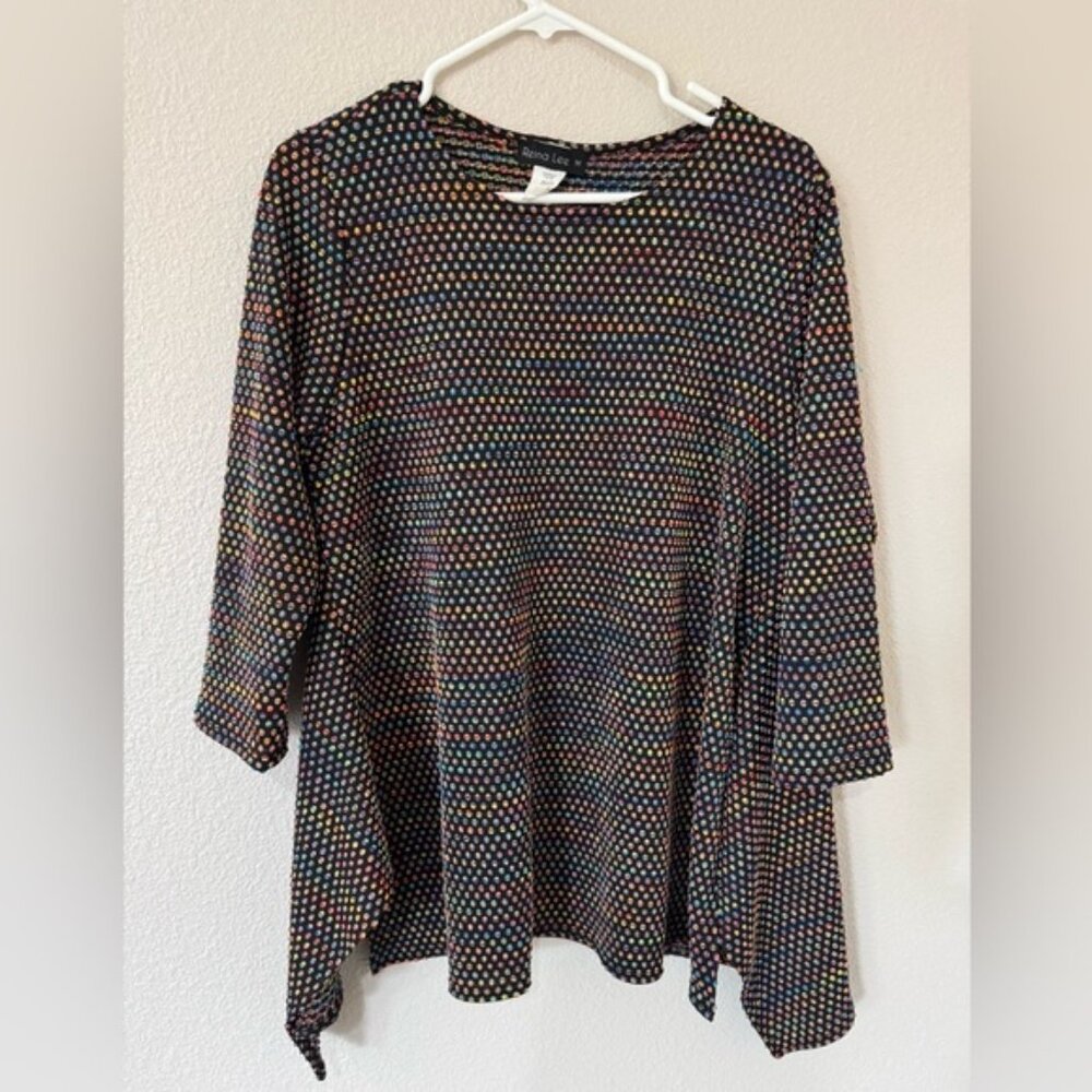 Reina Lee Rainbow Polka Dot Top - Asymmetrical Hem, 3/4 Sleeve, Women’s Medium